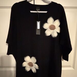 Aaeda Black Top with White Floral Accents